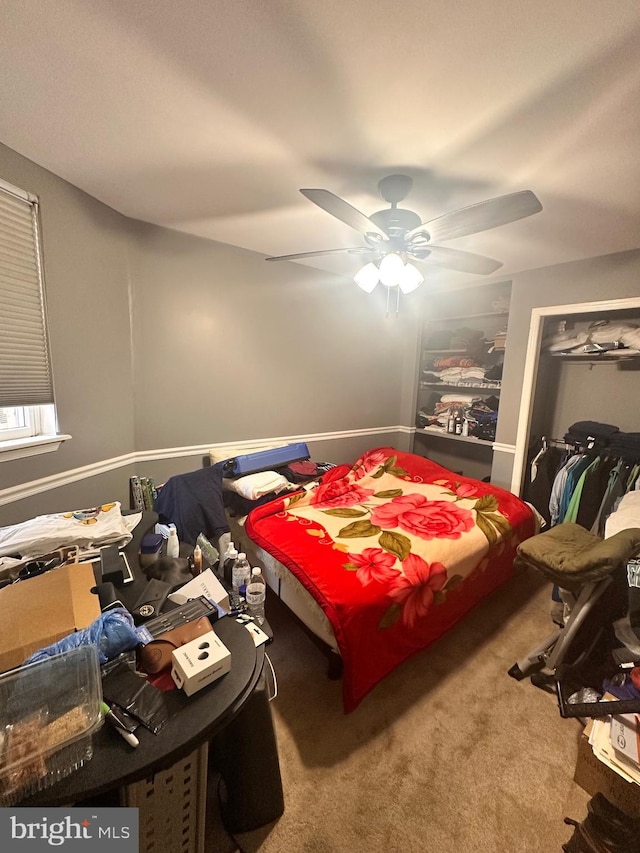 bedroom featuring carpet and ceiling fan