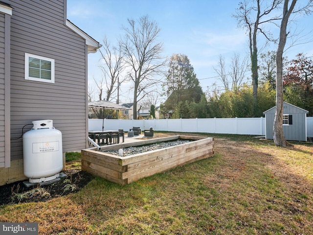 view of yard with a storage unit