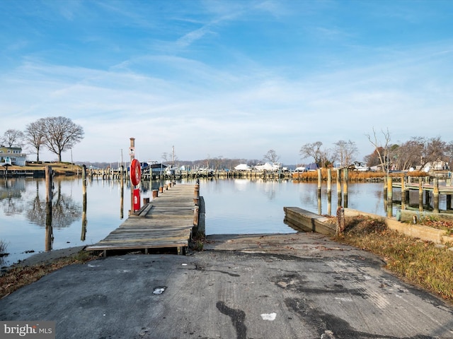 view of dock with a water view