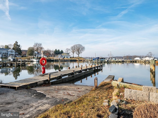 view of dock with a water view