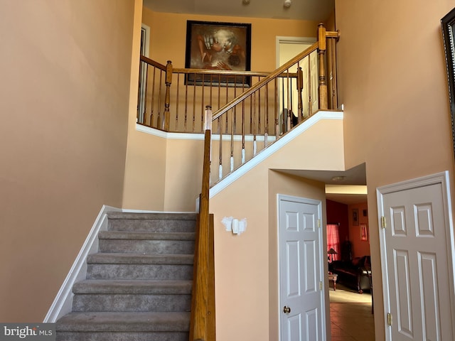 stairs with a high ceiling