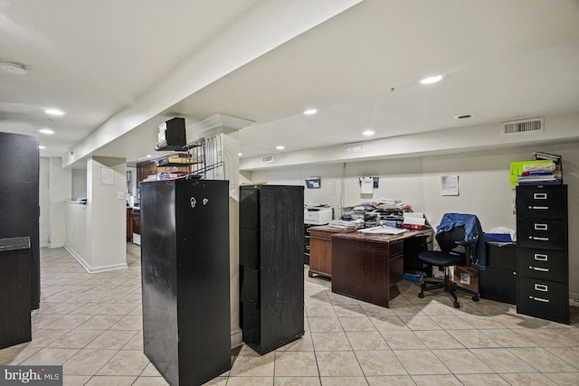 view of tiled home office