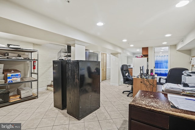 home office with light tile patterned flooring