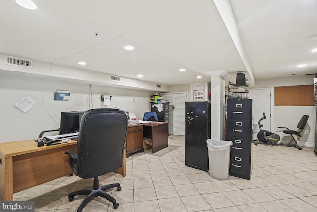 office area featuring light tile patterned floors