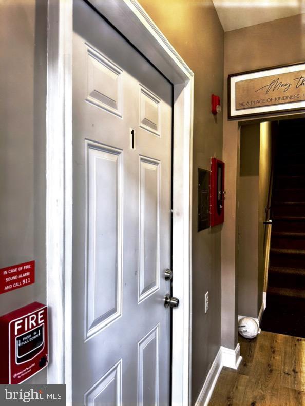 entryway with dark wood-type flooring