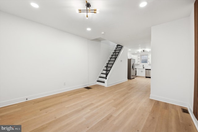 unfurnished living room with light hardwood / wood-style floors