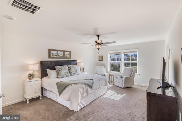 bedroom featuring carpet flooring and ceiling fan