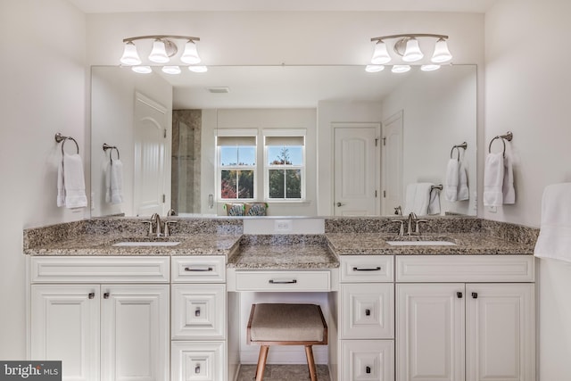 bathroom with vanity and walk in shower