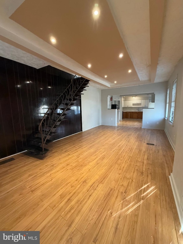 unfurnished living room with light hardwood / wood-style flooring