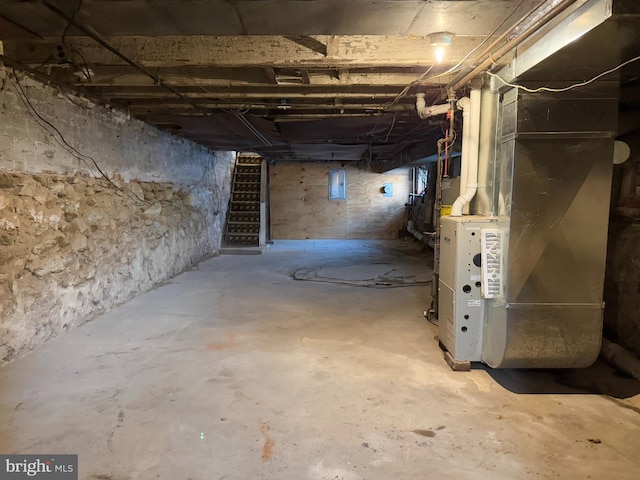 basement with heating unit