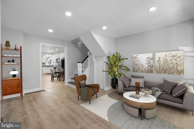 living room featuring light wood-type flooring