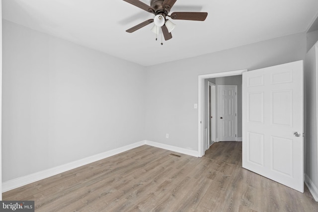 spare room featuring ceiling fan and light hardwood / wood-style floors