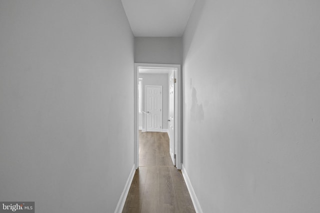 hall with dark hardwood / wood-style flooring