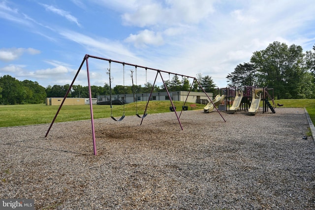 view of jungle gym with a yard