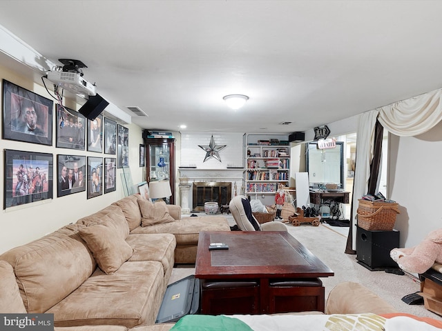 living room featuring light colored carpet