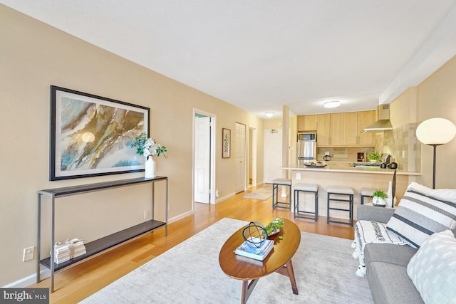 living room with light hardwood / wood-style floors