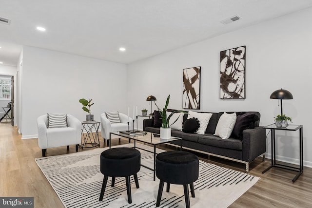 living room with light hardwood / wood-style flooring