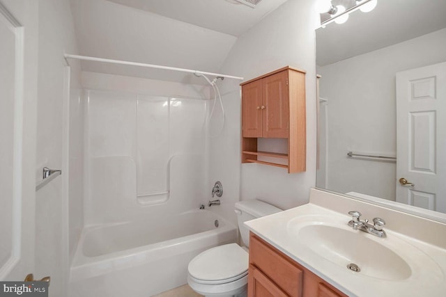 full bathroom featuring vanity, shower / bathtub combination, and toilet