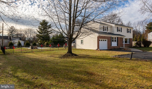 view of yard with a garage