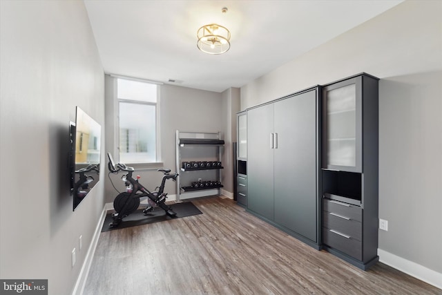 exercise area featuring hardwood / wood-style floors