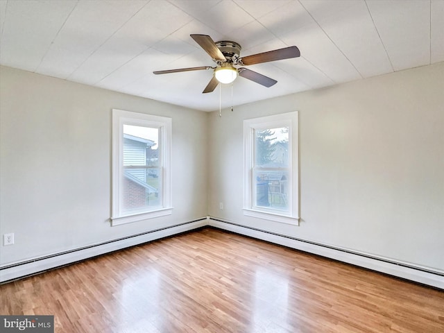 empty room with light wood-type flooring and ceiling fan