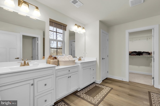 bathroom with vanity and wood-type flooring