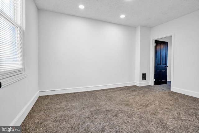 spare room with carpet and a textured ceiling