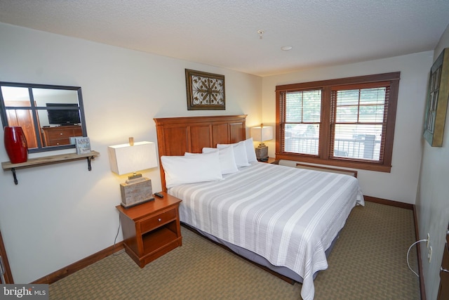 bedroom featuring carpet floors and a textured ceiling