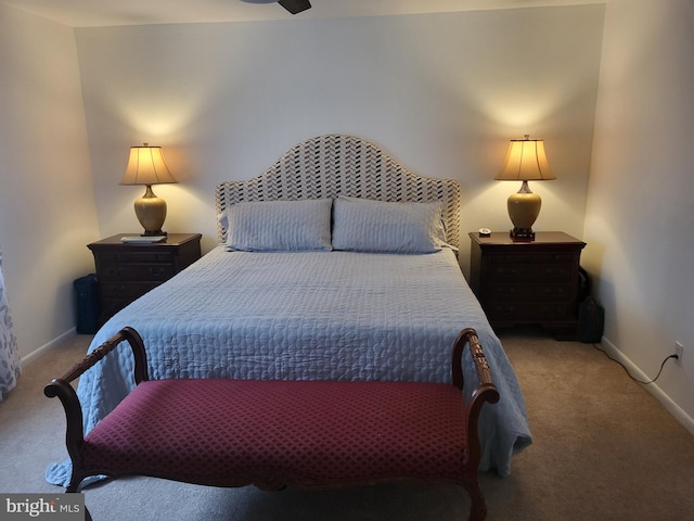 bedroom featuring carpet and ceiling fan