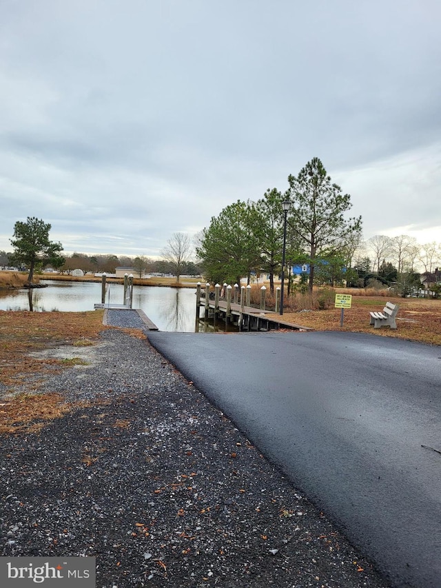 view of road with a water view