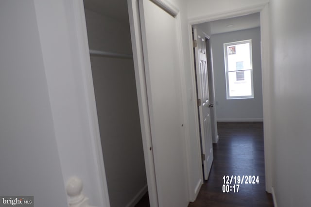 corridor with dark hardwood / wood-style flooring