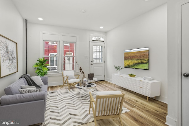 living room with light wood-type flooring