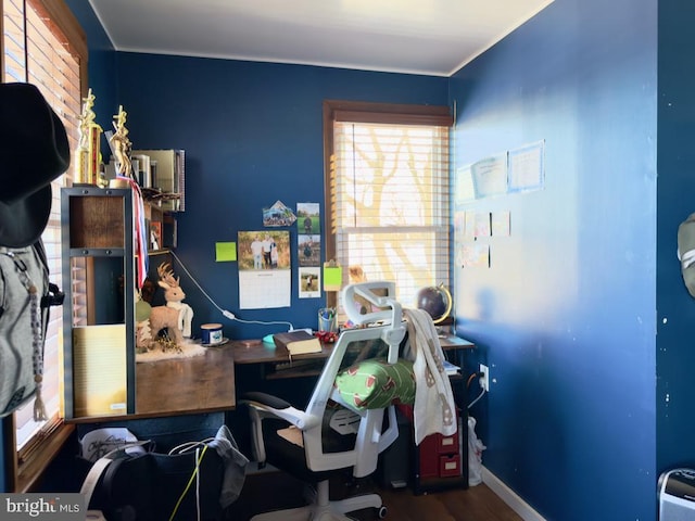 home office featuring wood-type flooring