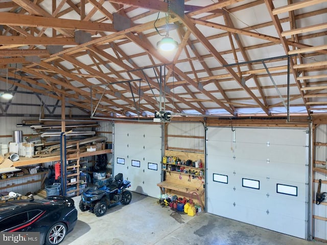 garage featuring a workshop area