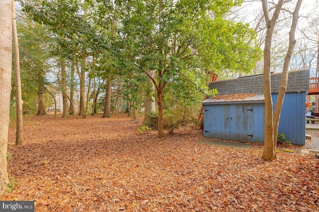 view of yard with a storage unit