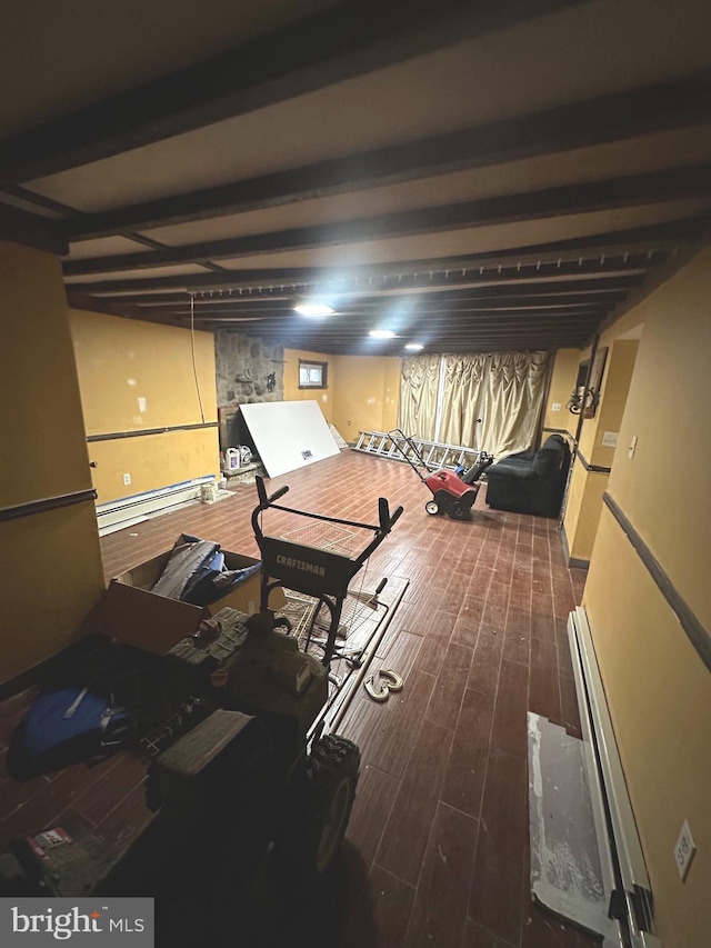 basement with hardwood / wood-style flooring