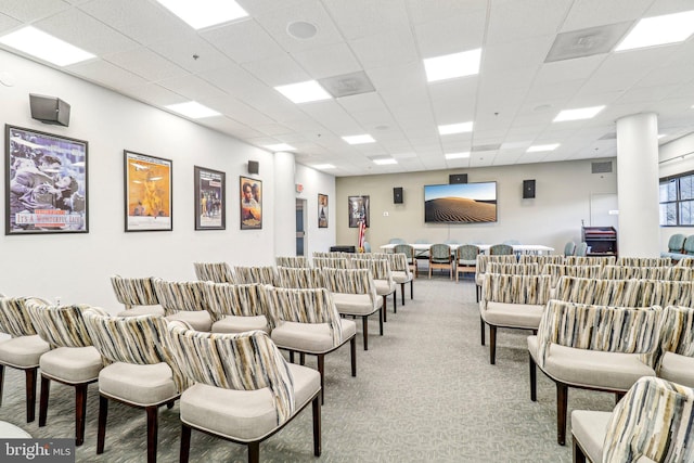 miscellaneous room with carpet flooring and a drop ceiling