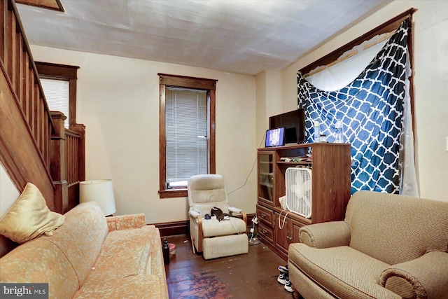 living room featuring dark hardwood / wood-style flooring