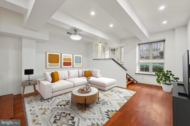 living room with hardwood / wood-style floors