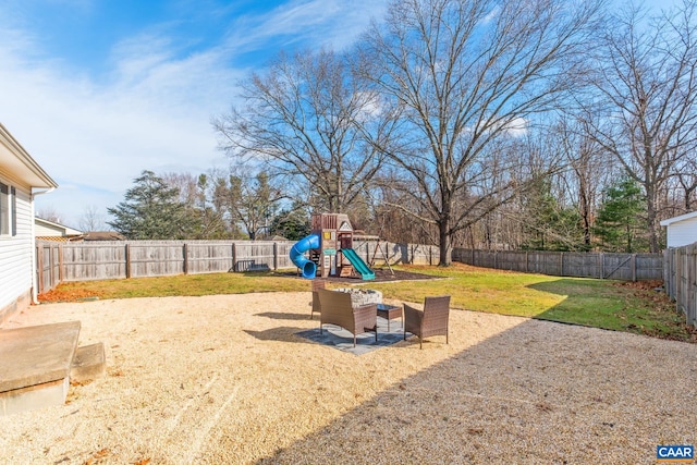 view of play area featuring a yard