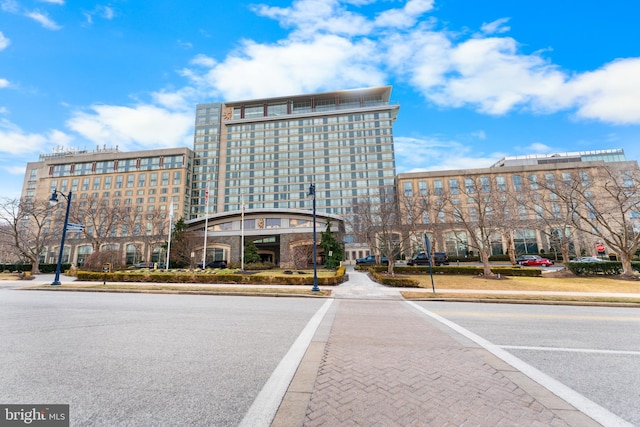 view of building exterior with a city view