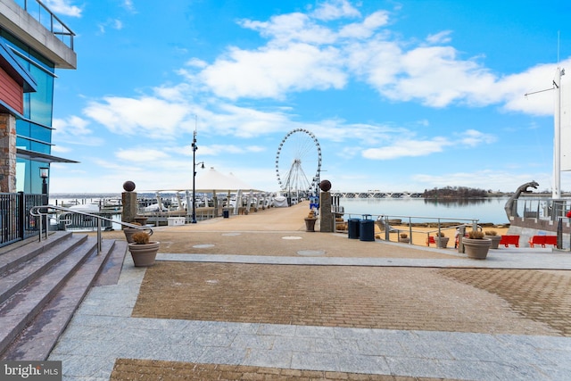 exterior space featuring a water view