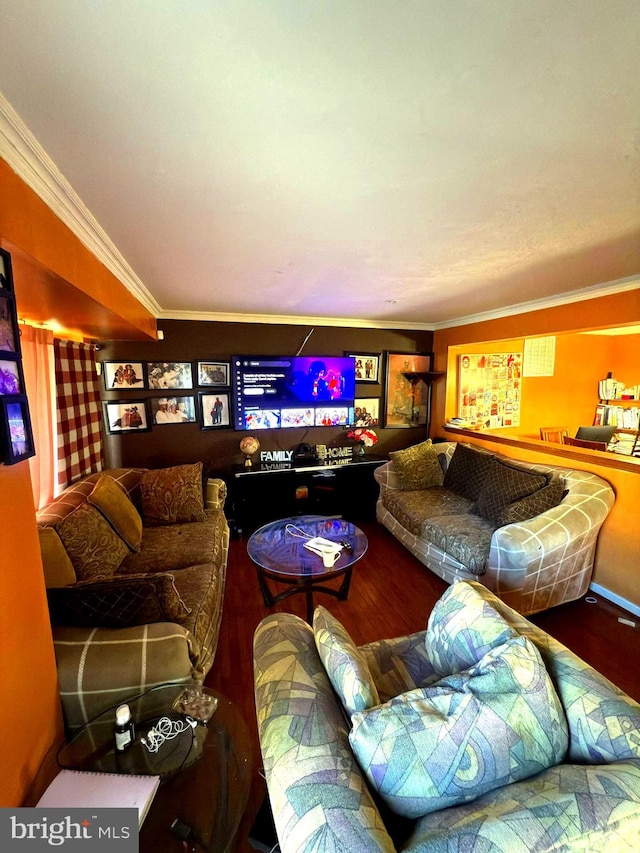 living room featuring ornamental molding