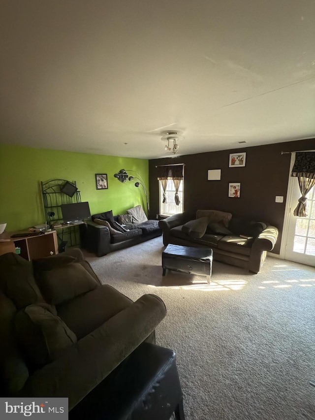 living room featuring carpet