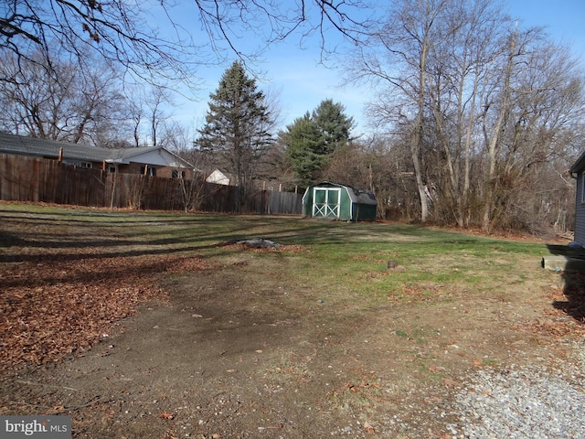 view of yard featuring a storage shed