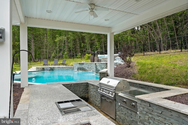 13853 Bluestone Ct, Hughesville, MD 20637 - swimming pool with ceiling fan, a view of trees, and a patio