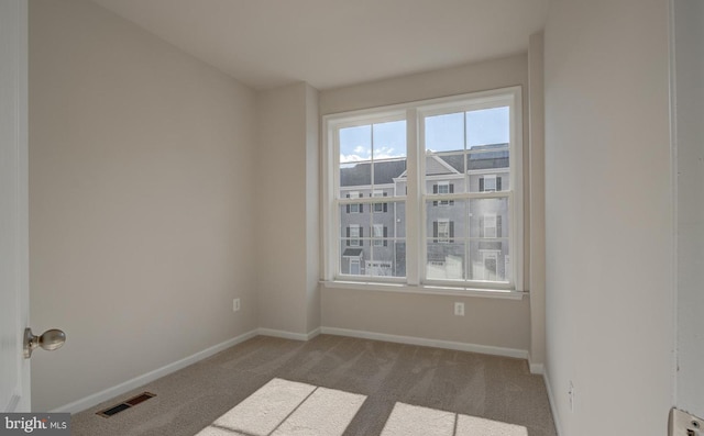 spare room with light colored carpet and a baseboard radiator