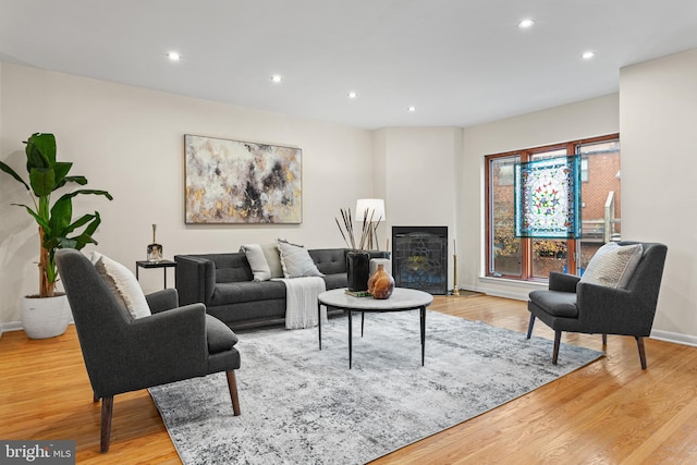 living room with light hardwood / wood-style flooring