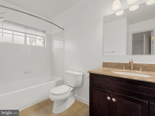 full bathroom featuring vanity, toilet, and tub / shower combination