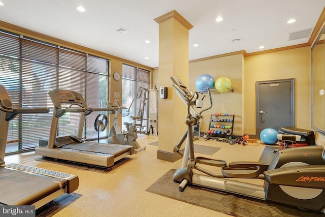 gym featuring ornamental molding